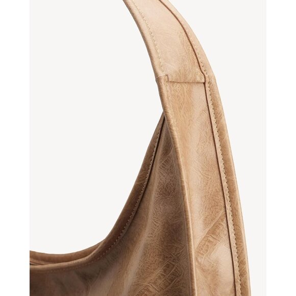 Newbella Women's Khaki Soft PU Leather Shoulder Tote Hobo Purses with Zipper - Picture 6 of 7